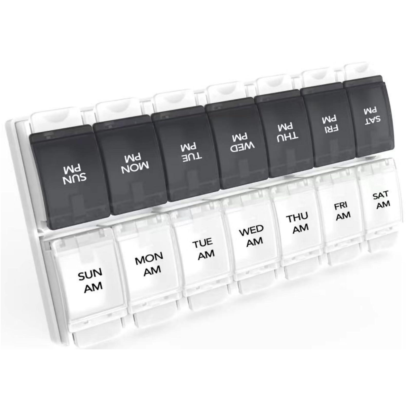 Sukuos Sukuos AM PM Weekly 7 Day Pill Organizer, 2 Times A Day Pill Box with Arthritis Friendly Push Button, Medicine Cases for Vitamin/Fish Oil/Supplements, Easy to Clean