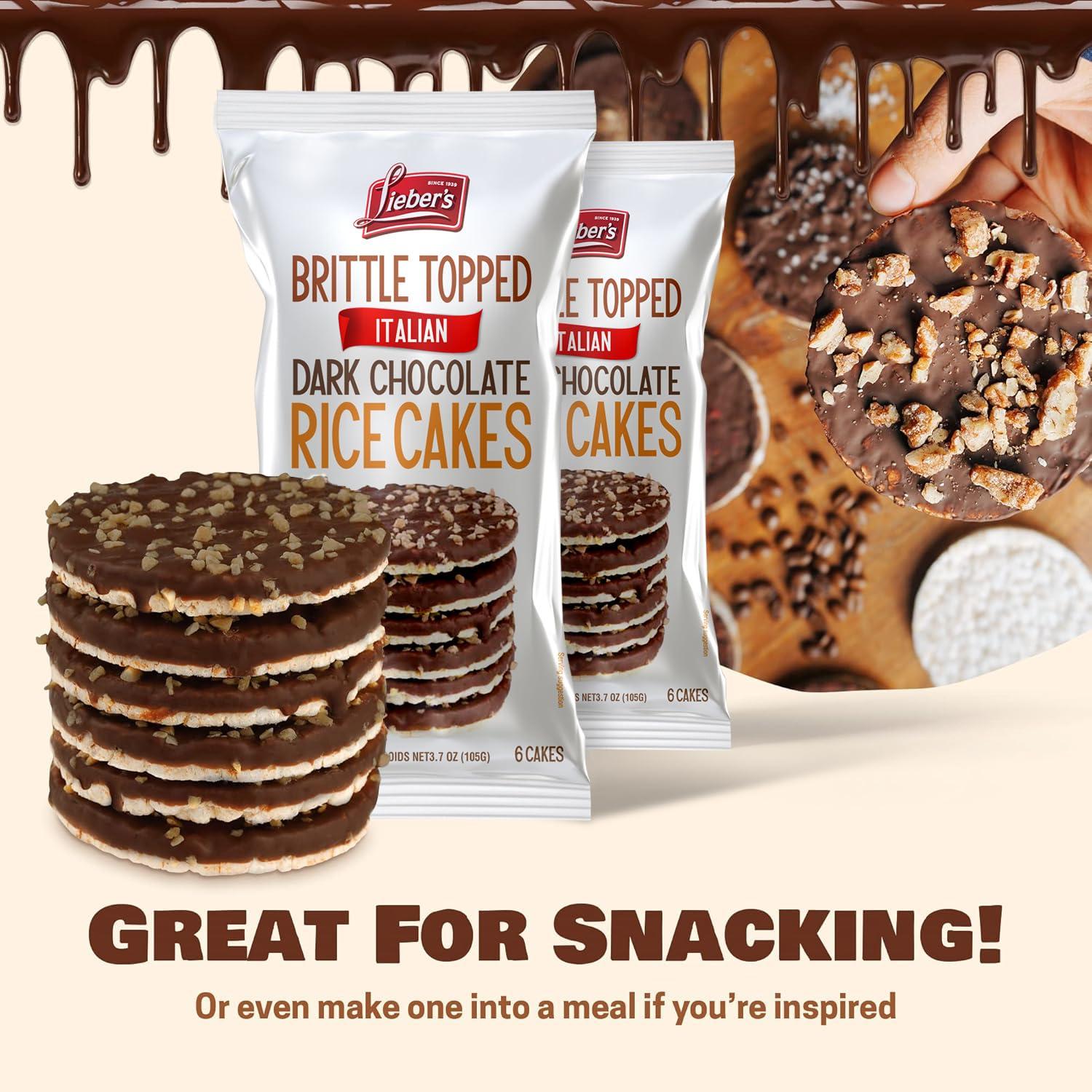 LIEBERS LIEBERS Thin Chocolate Rice Cakes, Kosher Certified Dairy and Dairy Free Options, Gluten Free Snack (Brittle Topped Dark Chocolate)