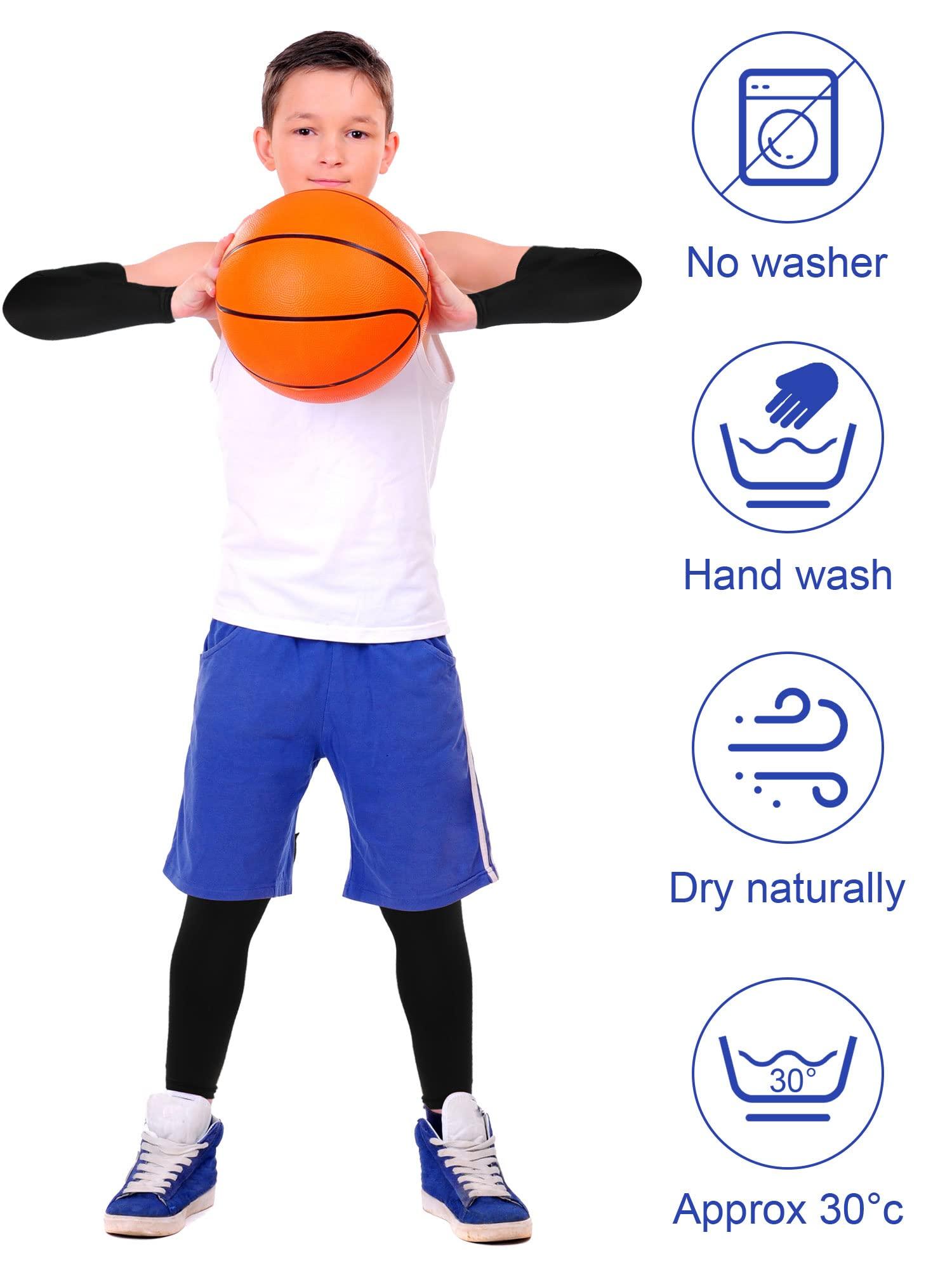 Leitee 8 Pairs Kids Long Compression Leg Sleeves and Compression Arm Sleeves Compression Sleeve Non Slip Leg Wraps for Boys Girls(Black, White)