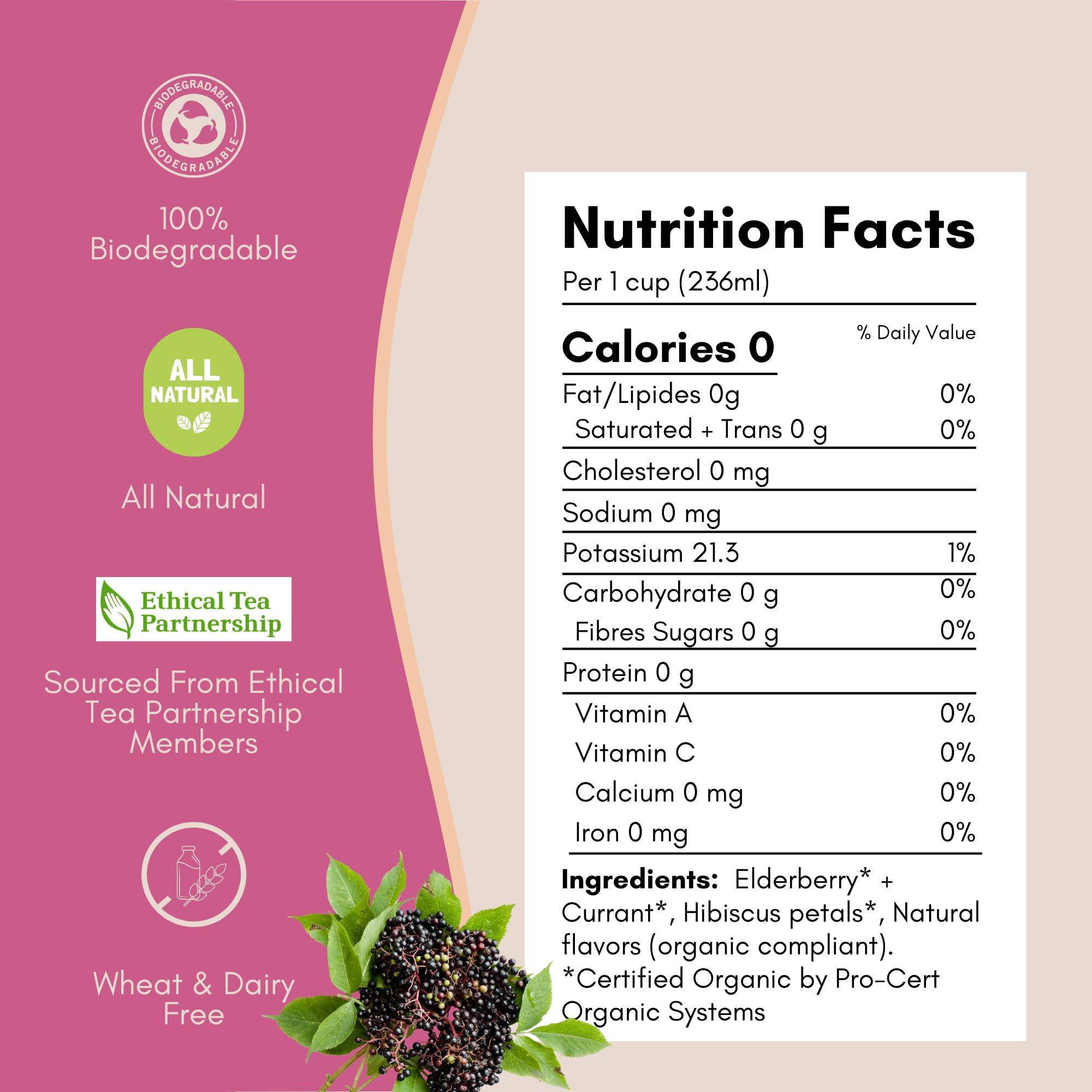 Tease Tease Tea Organic Tea Gift Set | 15 Piece Botanical Pyramid Tea Bag Infuser Sachets Luxury Wellness Tea Lovers Kit Loose Leaf Blend with Elderberry, Currant, Hibiscus Caffeine Free 37g (Berry Booster)