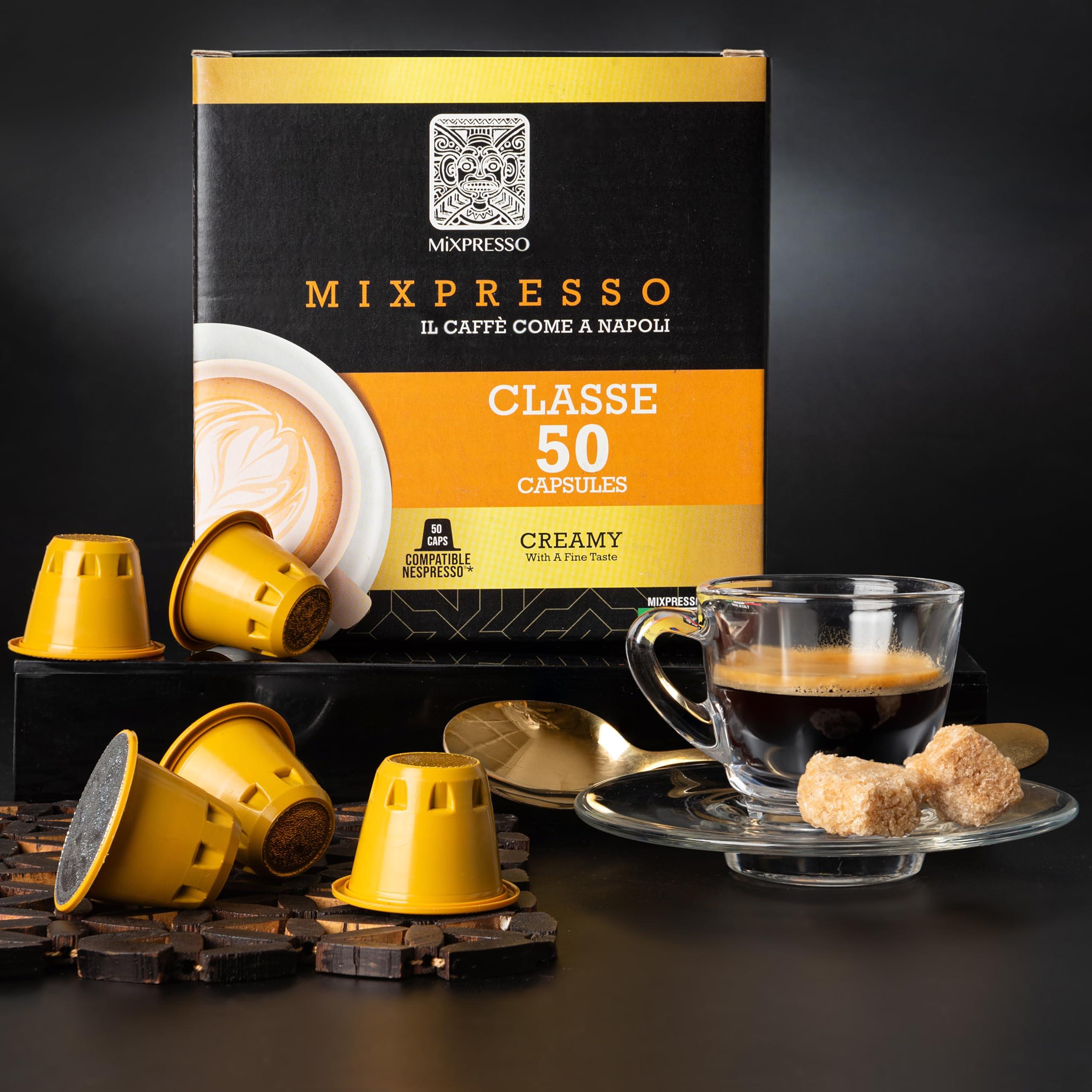 Mixpresso Nespresso Capsules (Compatible) - Coffee from Italy - by Mixpresso (50 Capsules, Classe: Medium) Bundle With Coffee Decaf Espresso Capsules Single Cup Coffee Pods 100% from Italy, Dark Roast 80% Arabi