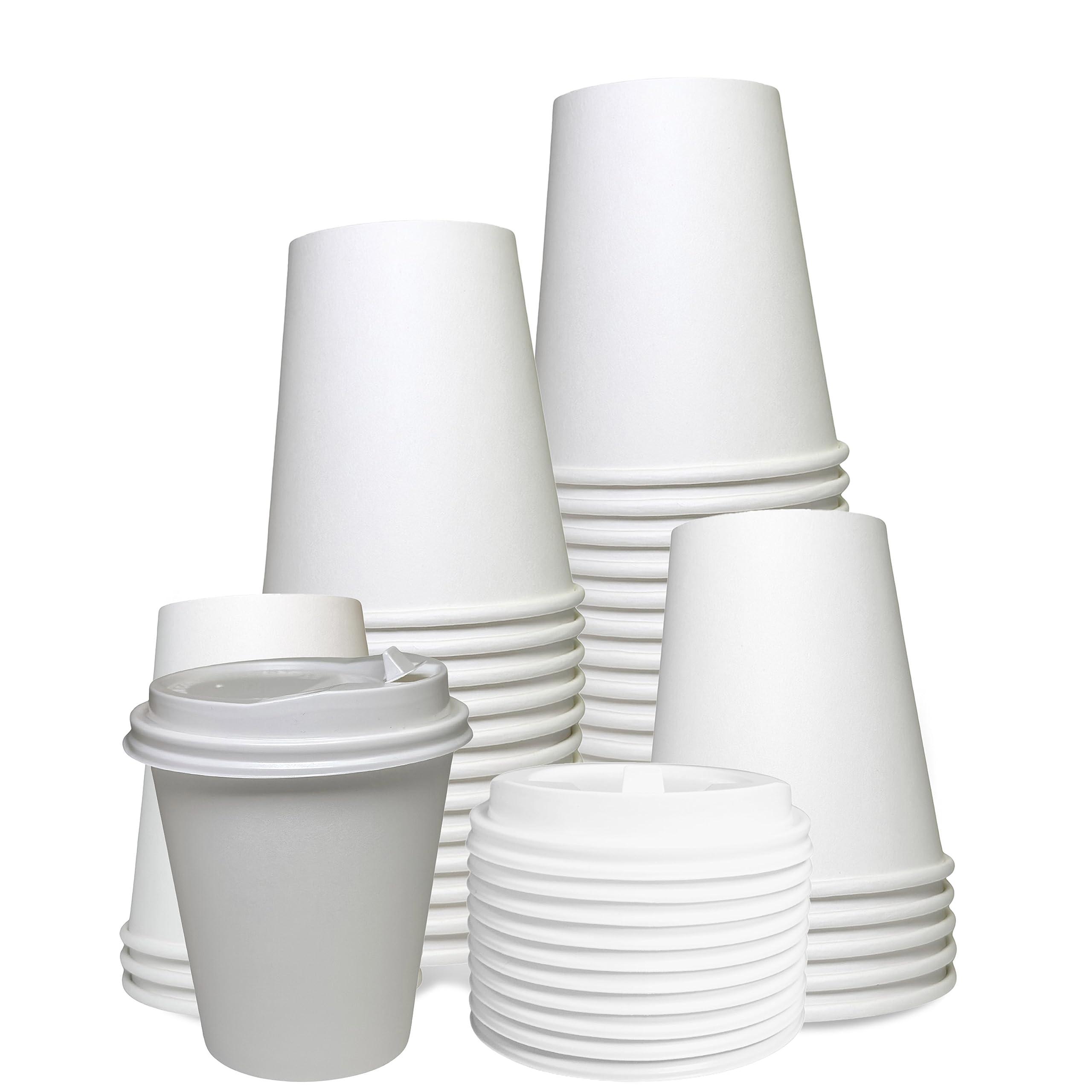 EcoQuality EcoQuality 10 oz White Hot Drink Paper Cups with White Dome Lids - 250 Count - Disposable Paper Coffee Cups perfect for Tea, Latte's, Coffee Shops, Restaurant Grade