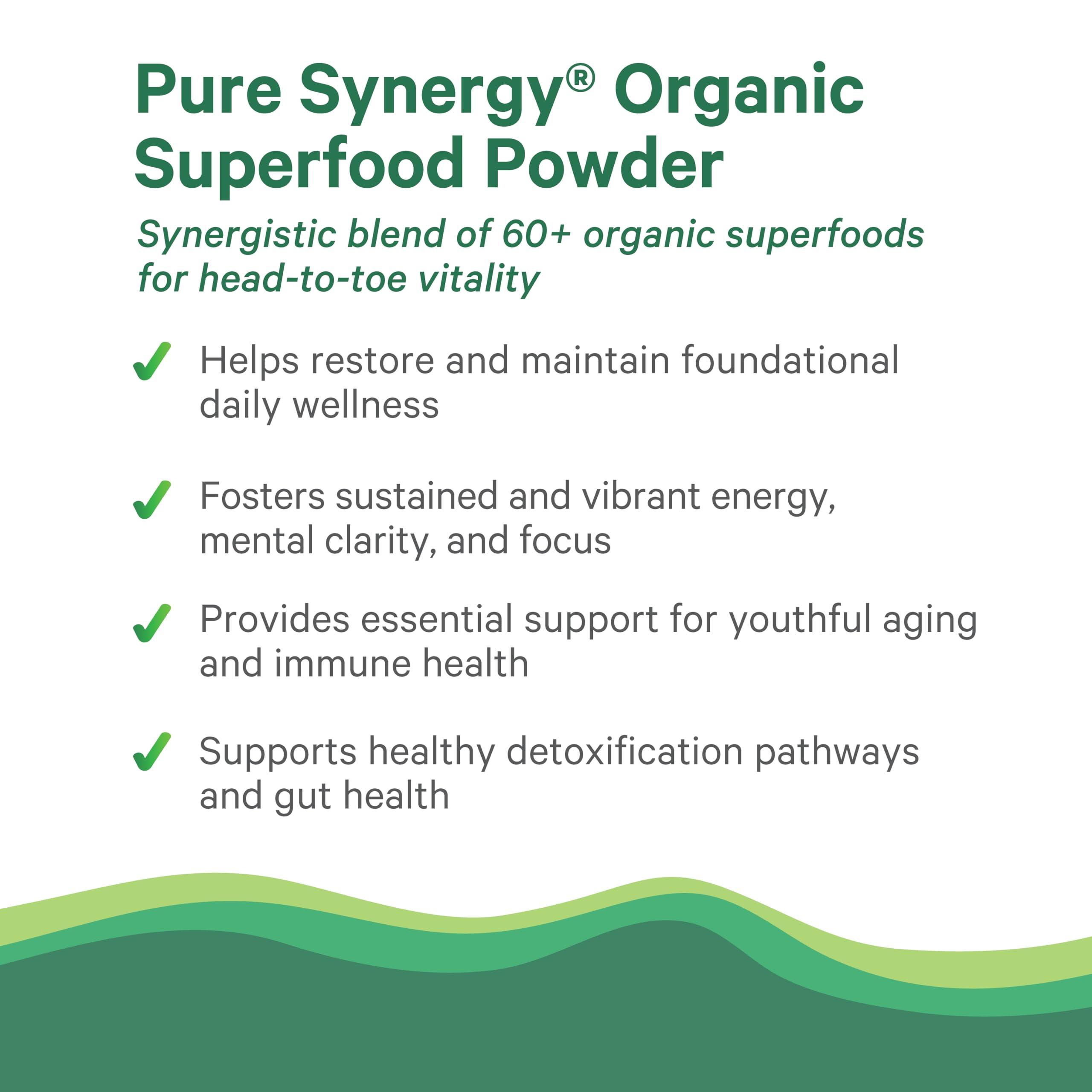 PURE SYNERGY PURE SYNERGY Organic Superfood Powder | Green Superfood Powder | Whole Food Supplement with Organic Greens, Spirulina and Mushrooms | for Energy, Healthy Aging, and Immune Health (12.5 oz)