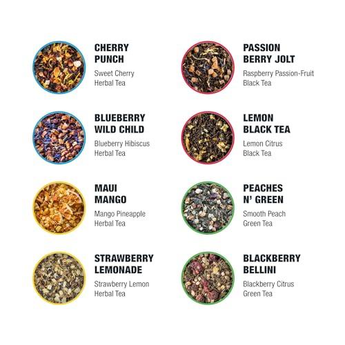 Tiesta Tea Tiesta Tea - Iced Tea Loose Leaf Sampler Dry Flight Set - High to No Caffeine Tea - Makes Cold Brew Iced Tea - Assorted Tea Sets with Herbal, Black, Fruit Teas & More - 8 Resealable Sample Pouches