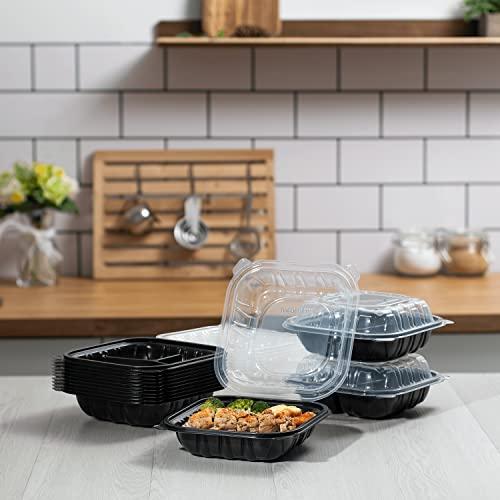 Karat Karat Premium PP Hinged Container, Take Out Food Containers - Case (8\"x8\", 3 compartments)