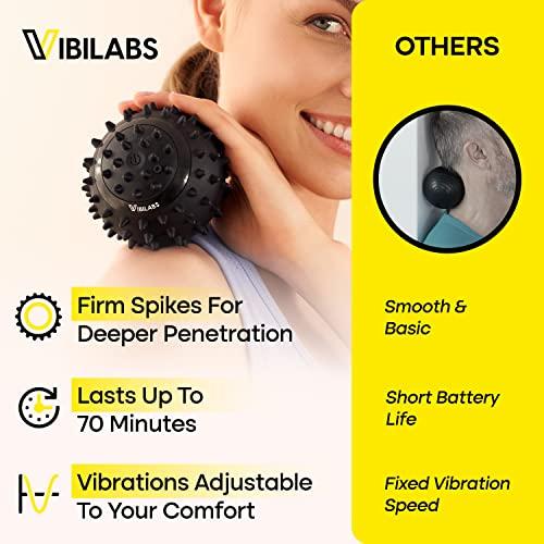Vibilabs 4-Speed Vibrating Massage Ball - Small Trigger Point Roller Ball Massager with Silicone Spikes for Myofascial Release, Plantar Fasciitis, Deep Tissue Pressure Point Therapy - Muscle Soreness Relief