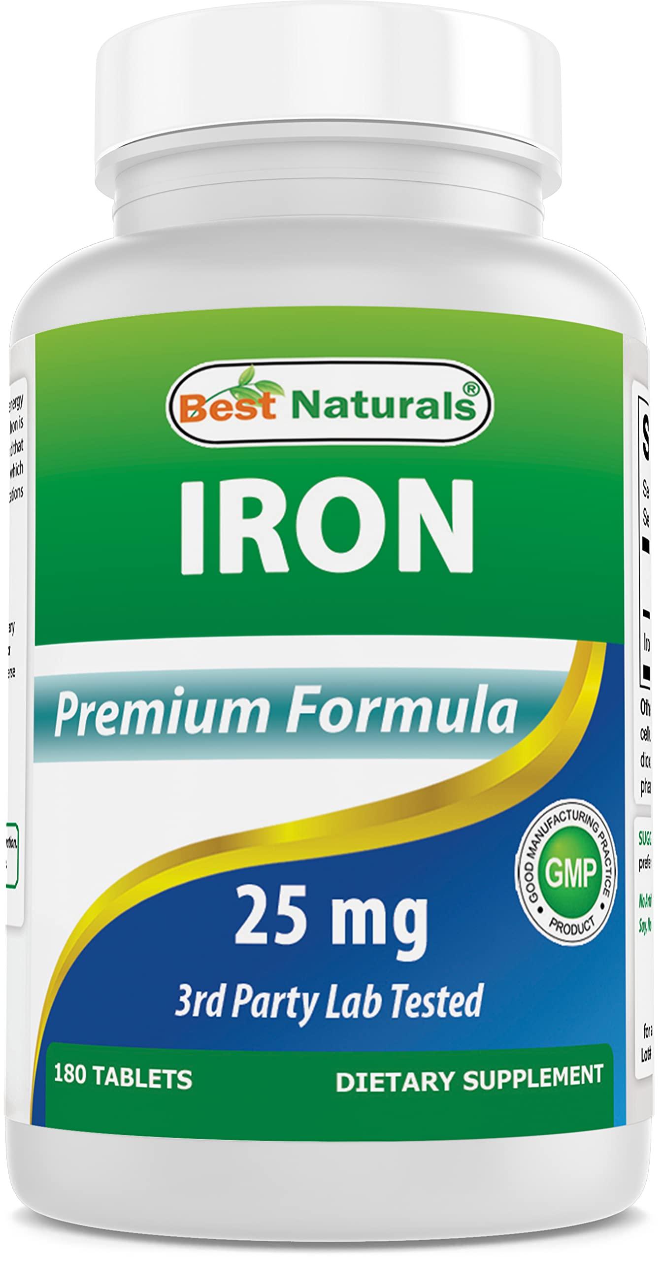 Best Naturals Best Naturals Iron Supplement (Iron Bisglycinate) - 25mg - 180 Tablets - Gentle of Stomach - Non-Constipating