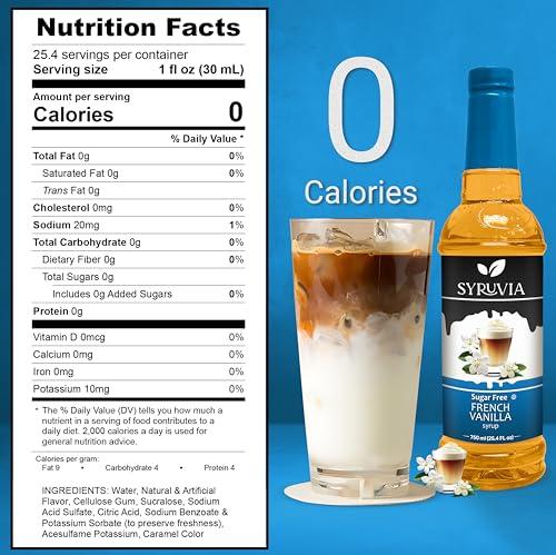 SYRUVIA Syruvia Sugar Free French Vanilla Syrup With Syrup Pump Dispenser French Vanilla Coffee Syrup Flavor, 25.4 fl oz, Kosher, Gluten Free, Perfect for Coffee, Drinks, Soda, Desserts, and More