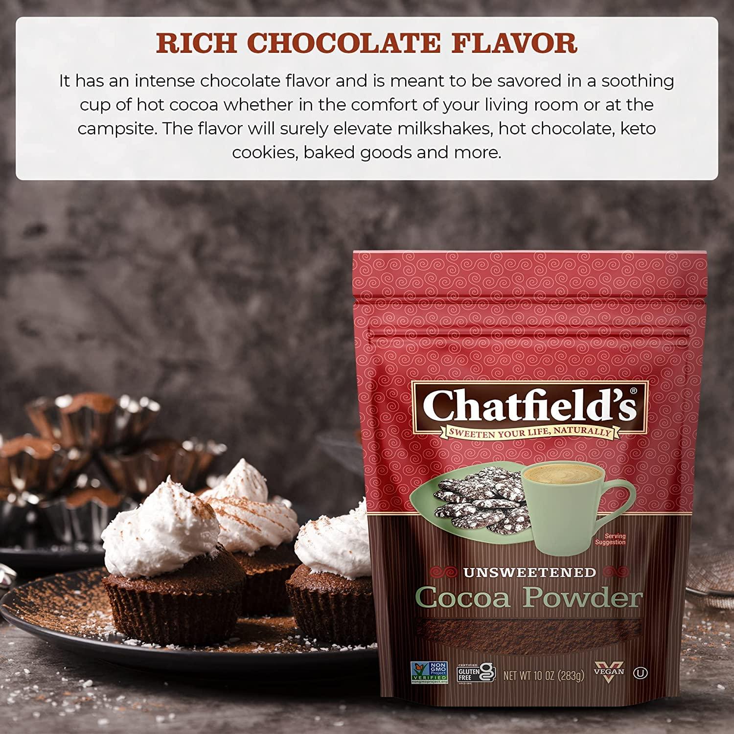 Chatfield\'s Chatfields All Natural Cocoa Powder Unsweetened 10-oz Pouch, Natural and Nutritious, Premium Quality, Sugar-Free, Gluten-Free, Vegan, Kosher, Non-GMO Verified - (2 Pack)