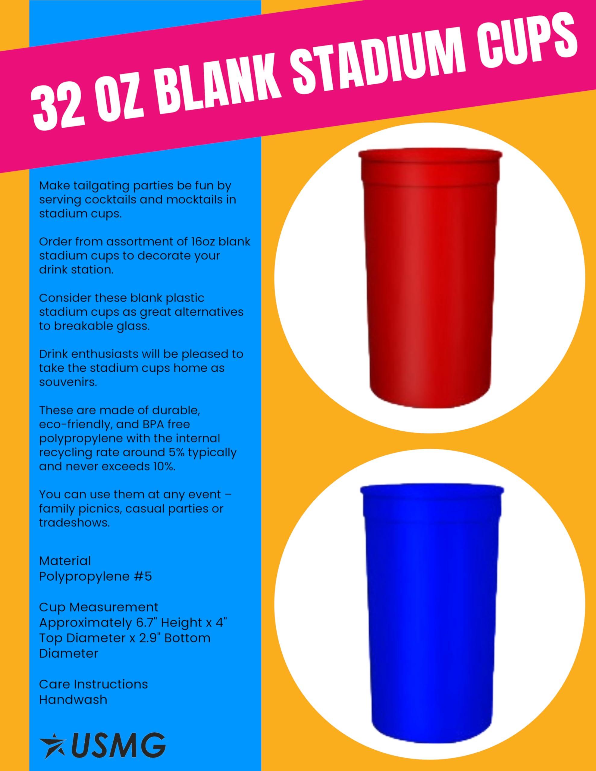 USMG USMG 50 Pack Reusable Polypropylene 32oz Bulk Blank Stadium Cups For Drinkware Celebration Events Party Favors or DIY Crafts (Red)