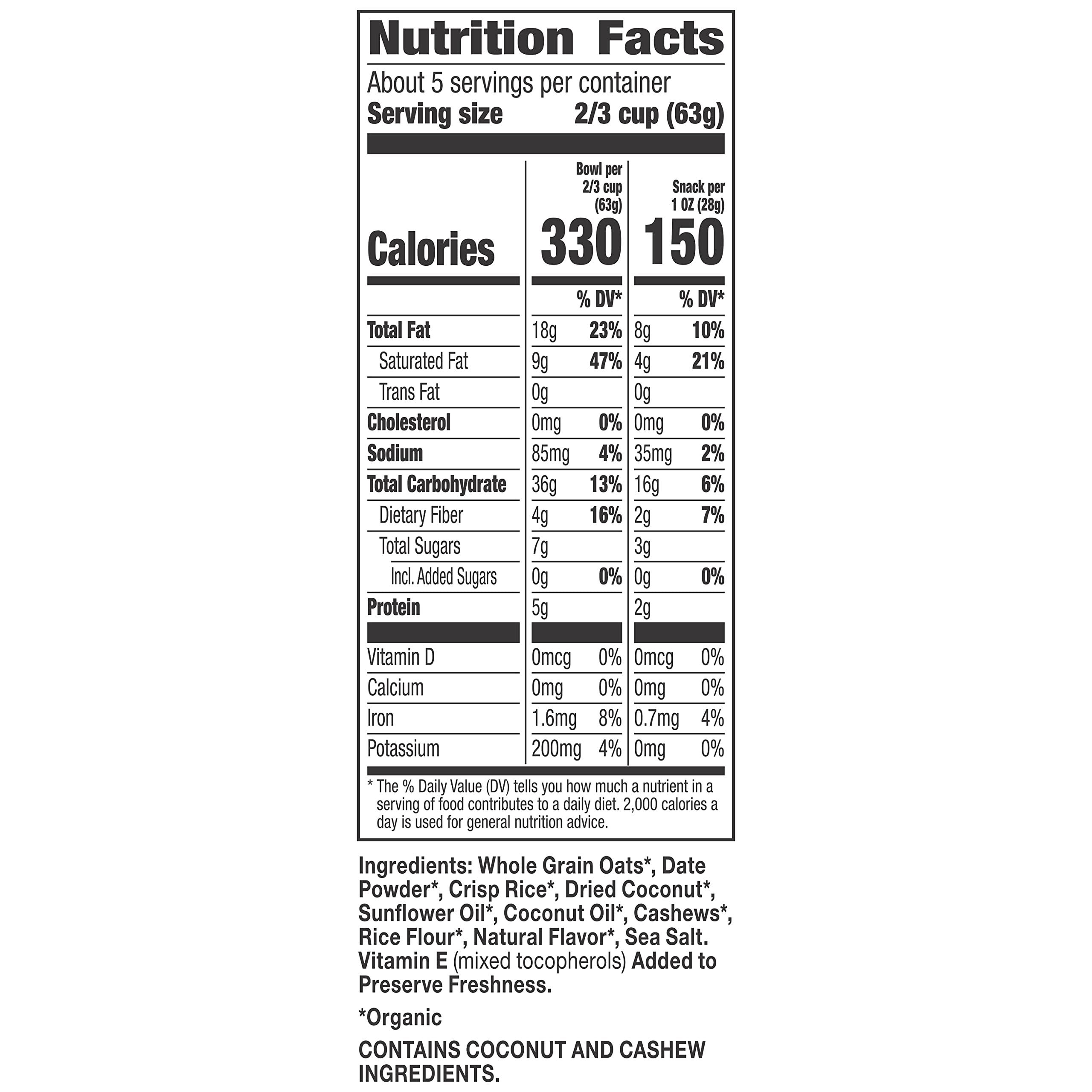 Cascadian Farm Cascadian Farm Organic Granola with No Added Sugar, Coconut Cashew Cereal, Resealable Pouch, 11 oz (Packaging May Vary) (Pack of 5)