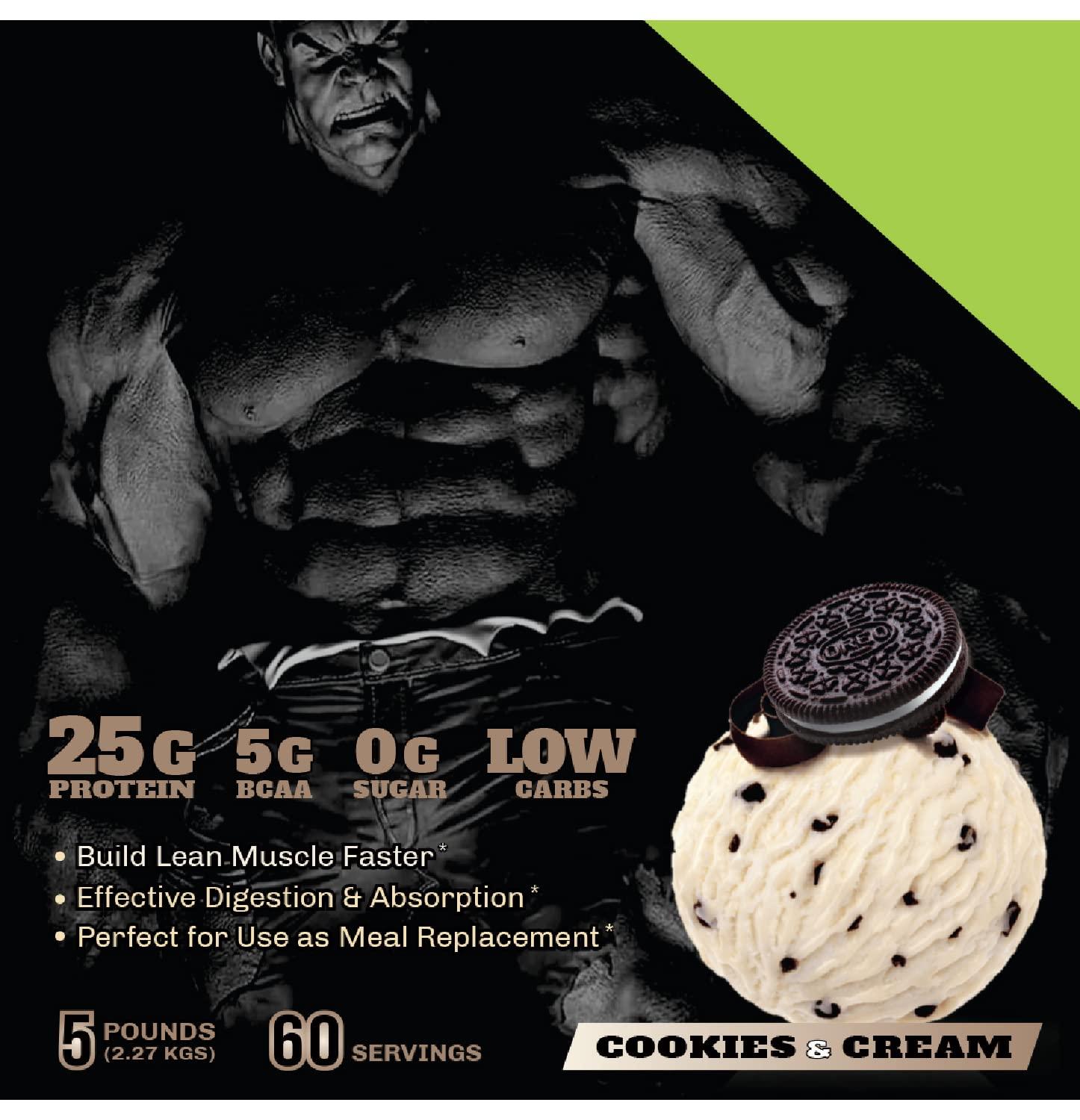 THE HULK LAB THE HULK LAB Whey Protein Isolate (Cookie & Cream) 5LBS - Isolate Protein Powder, Non-GMO - Free Protein Sampler in Your First Purchase!