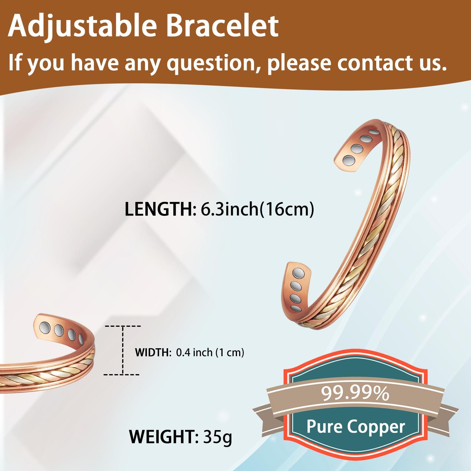 MagVIVACE MagVIVACE Women Copper Magnetic Bracelet for Arthritis, Pure Copper Jewelry, Lymph Detox Bracelets with 3500 Gauss Magnet(1009)