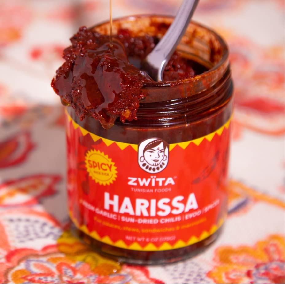 Zwïta Zwita Spicy Harissa 6oz | Tunisian Thick Sun Dried Chili Paste | Spicy Yet Doesnt Overwhelm Flavor | Harissa Paste | Sun Dried Chilis, Fresh Garlic, Extra Virgin Olive Oil, Spices | Ancestral Recipe | 100% Grandma Approved | Amazing Flavor for your S