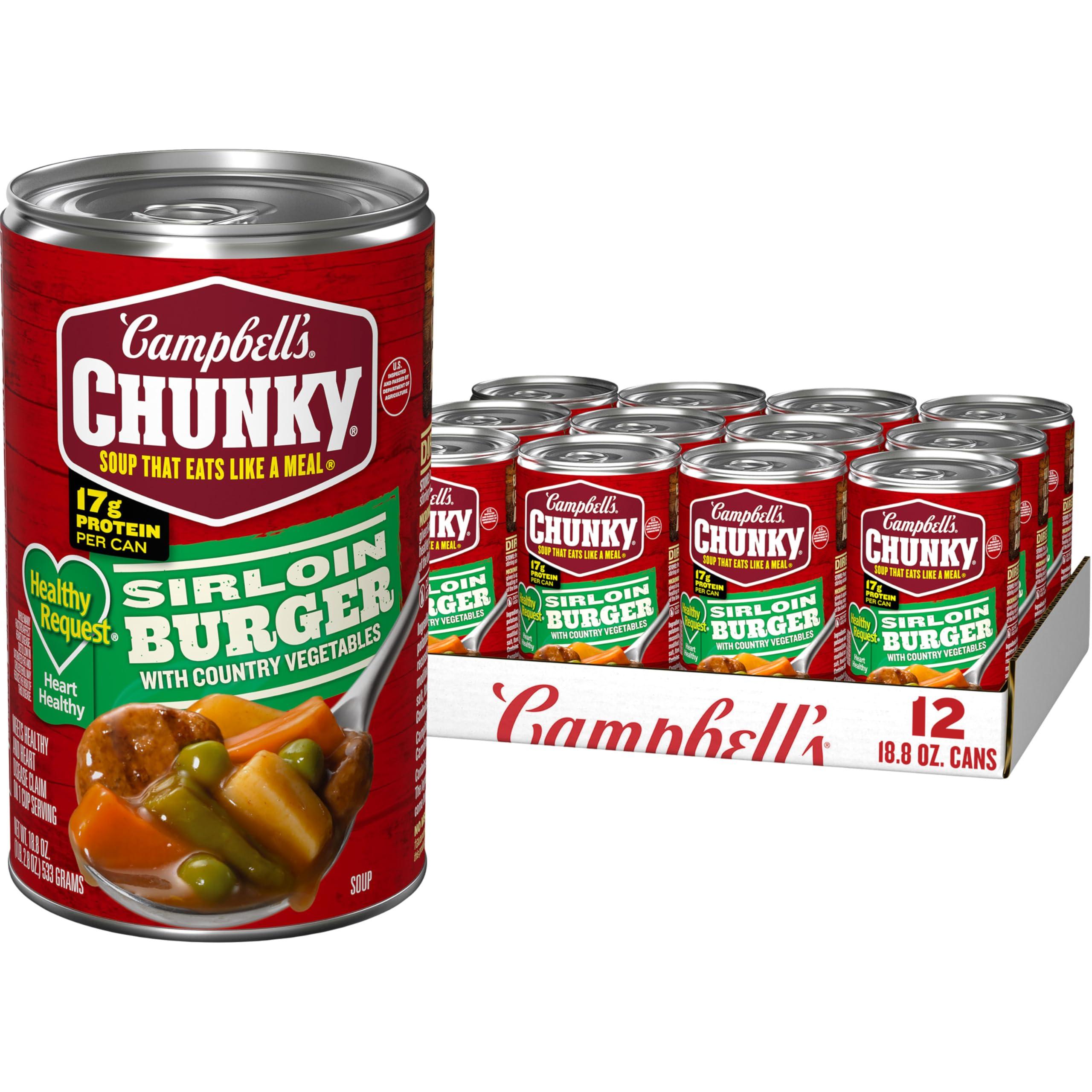 Campbell\'s Campbells Chunky Healthy Request Soup, Sirloin Burger With Country Vegetable Beef Soup, 18.8 Ounce Can (Case Of 12)