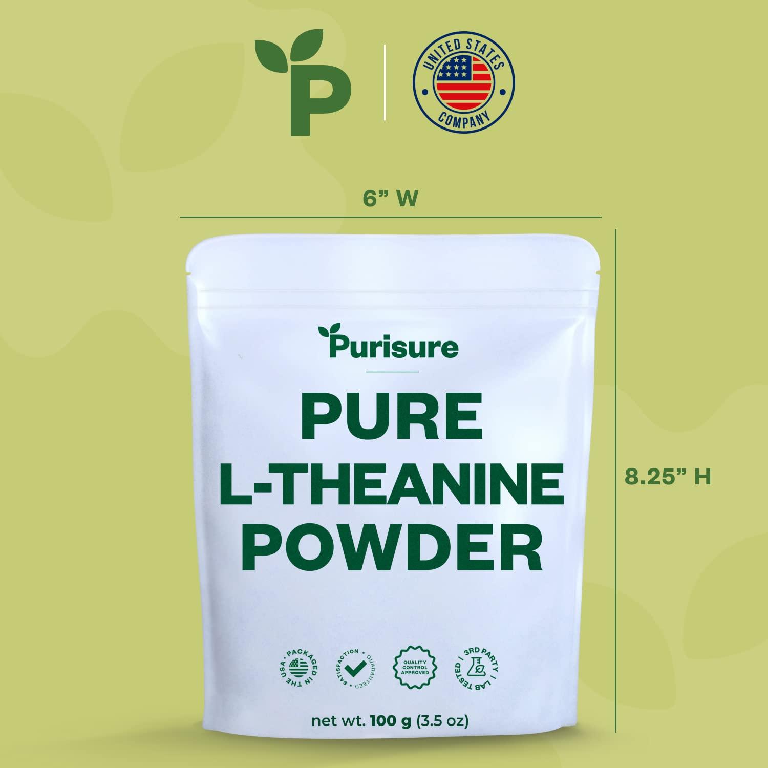 Purisure Purisure L-Theanine Powder, 100 g, Pure L Theanine Powder That Promotes Relaxation and Focus, L-Theanine Supplement for Cognitive Function, No Fillers, Non-GMO, 1000 Servings