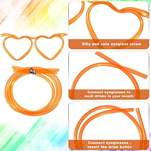 Skylety 8 Pcs Drinking Straw Eyeglasses Plastic Silly Straw Eyeglasses DIY Drinking Straw Glasses in Cute Heart Fun Loop Straws Crazy Eyeglasses for Adults Kids Annual Meeting Parties Birthday (4 Colors)