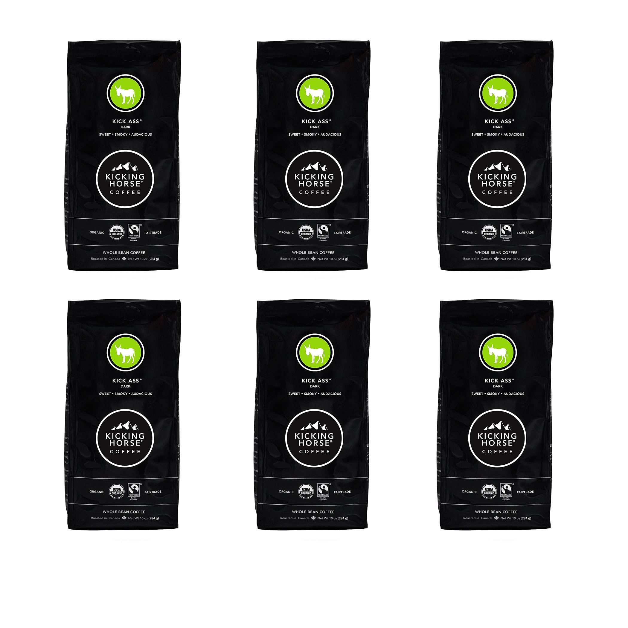 Kicking Horse Coffee Kicking Horse Coffee, Kick Ass, Dark Roast, Whole Bean, 10 oz - Certified Organic, Fairtrade, Kosher Coffee (Pack of 6),10 Ounce (Pack of 6)