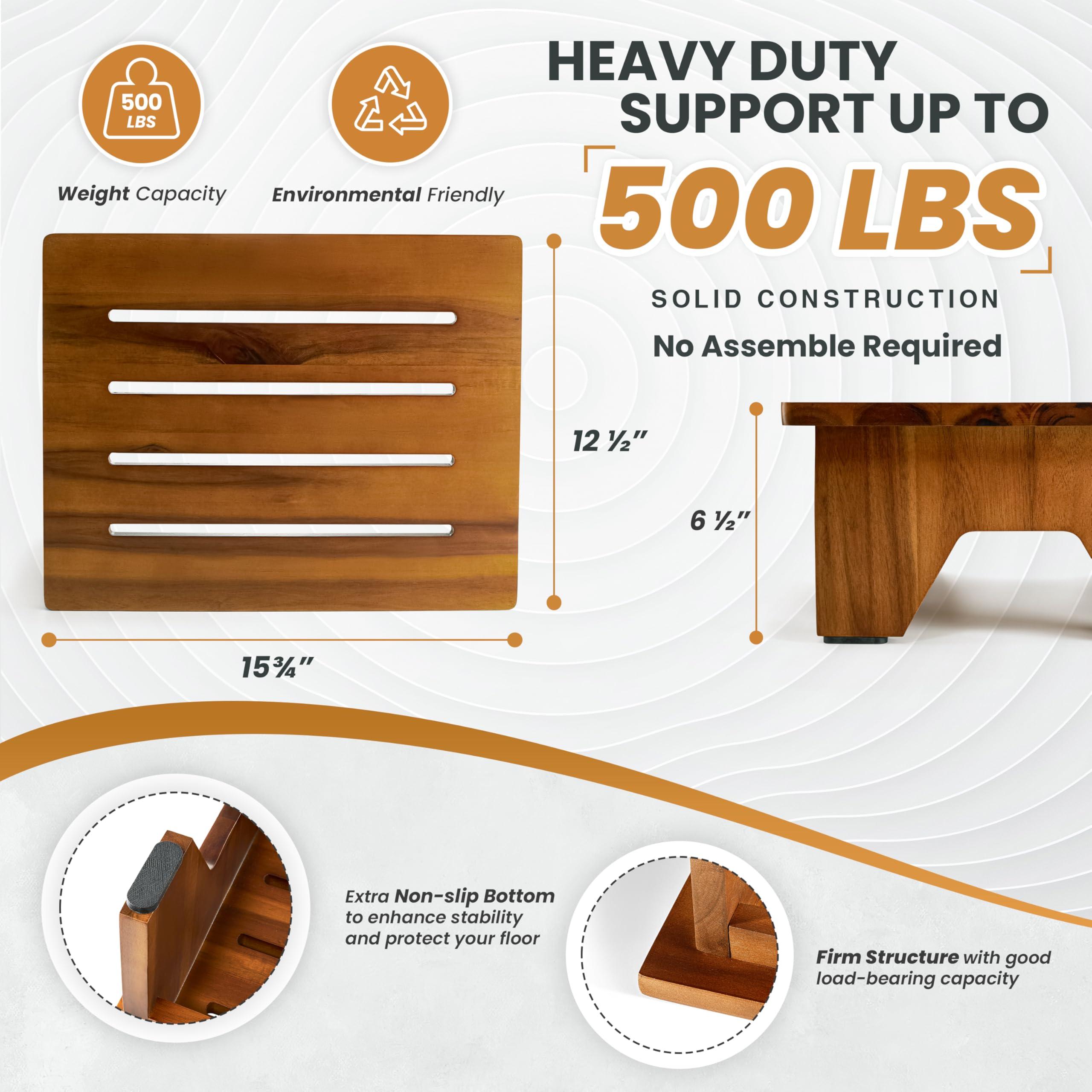 HOLANA Holana 6.5\" Wooden Step Stool for Adults (No Assemble Required)- 200 Lbs One Step Stools for High Bed Riser - Small Stepping Stool for Elderly, Seniors, Kid/Bathroom, Bed, Kitchen (Acacia Wood)