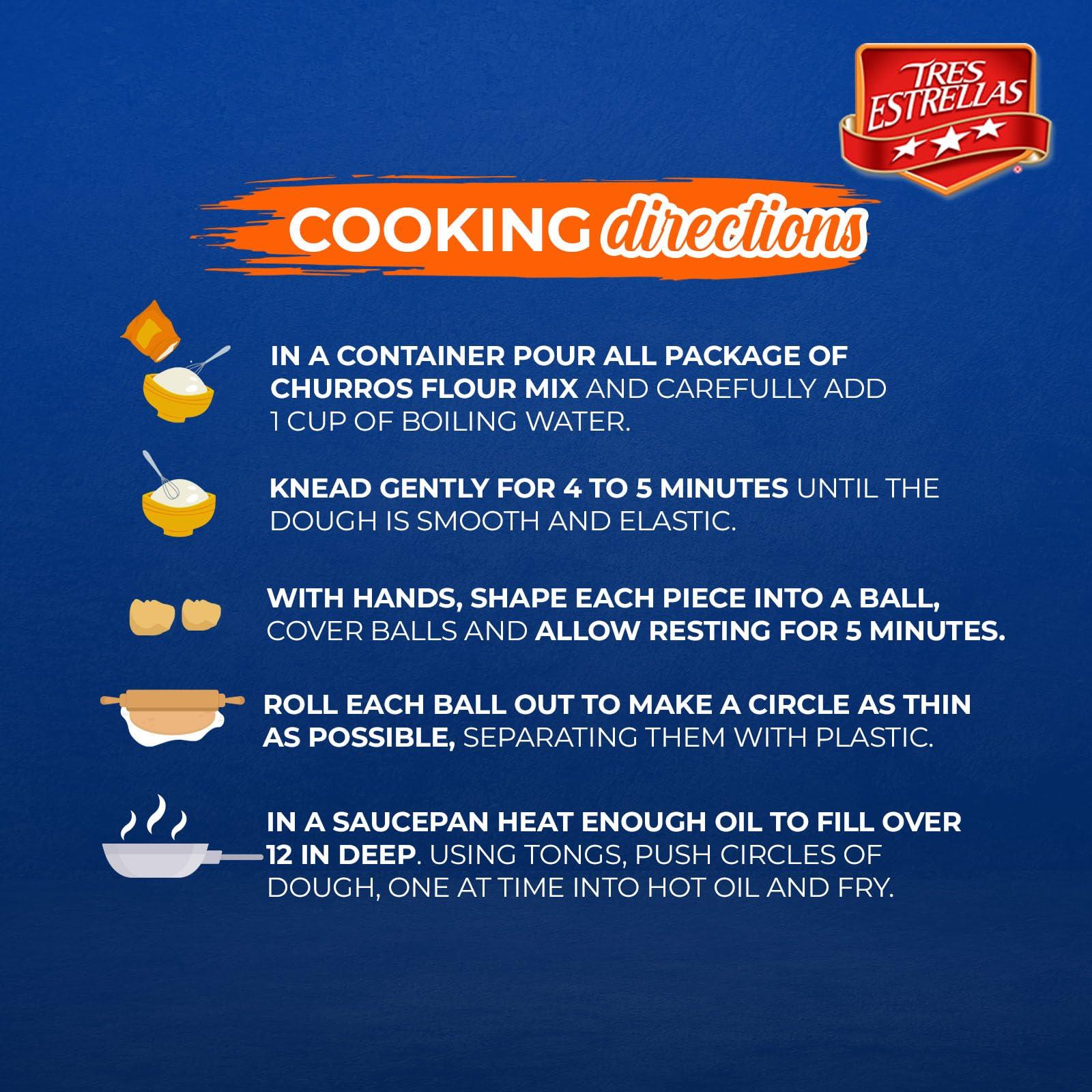 Tres Estrellas TRES ESTRELLAS, Harina preparada para Churros, Homemade, Churro Mix, Rpida y Fcil de Hacer, 17.6 oz, Pack de 12