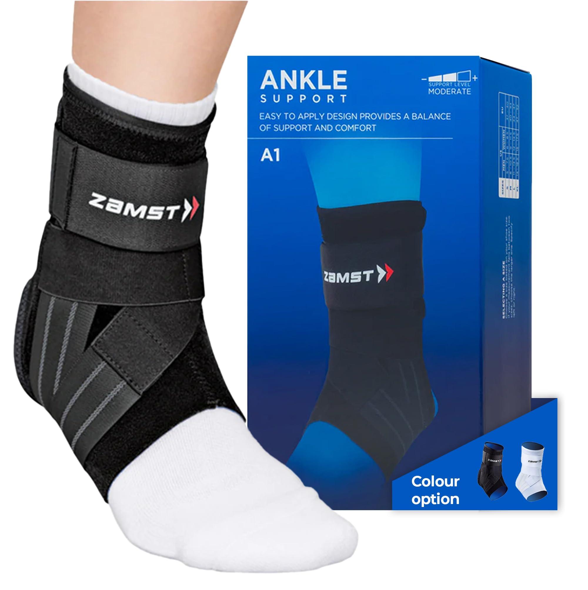 Zamst Zamst A1 Sports Ankle Brace with Adjustable Three Way Straps For Moderate (Grade II) Lateral Ankle Sprain-for Basketball, Volleyball, Football, Lacrose, Tennis, Pickleball-Black, Left, Medium
