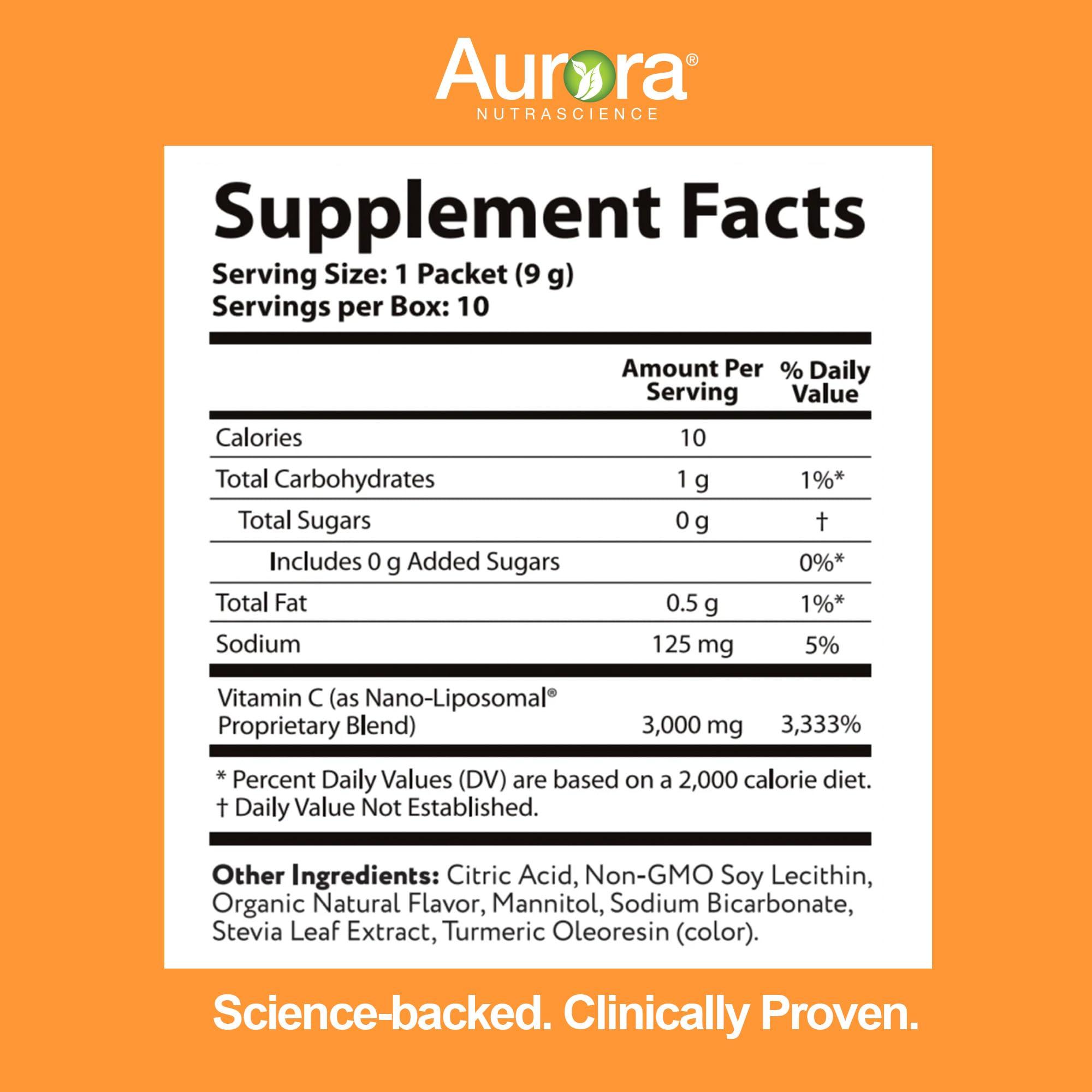 Vida Lifescience Aurora Nutrascience Micro-Pack Liposomal Vitamin C, Immune Support, 1,000 mg Per Serving, Gluten Free, Non-GMO, 30 Single Serve Packets, 21.7 oz