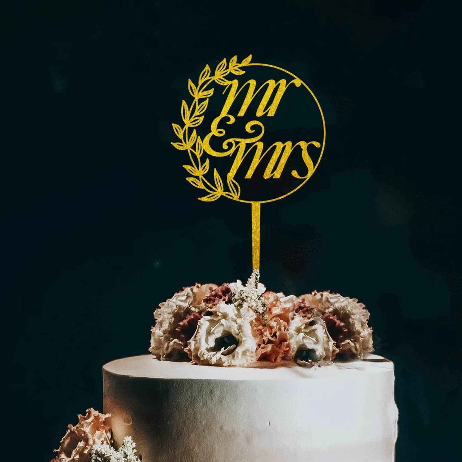 YWSYWS654 Personalized Wedding Cake Topper Mr&Mrs Cupcake Topper Gold Glitter Acrylic Pastries Decorations Cake Toppers for Anniversary Engagement Bridal Shower Cake Decoration