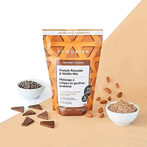 Flourish Flourish - Protein Pancake & Waffle Mix, Whey Protein Isolate & Flax Seed, Non-GMO, No Added Sugar, Superfood, High Protein & Fiber, Just Add Water - Chocolate, 16oz