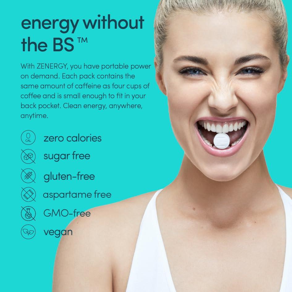 ZENERGY ZENERGY Energy Gum - Mint Flavor | 50mg Caffeine + 35% B6 and 45% B12 Vitamin | Vegan, 0 Sugar, 0 Calories, 0 Gluten, 0 Aspartame, Non-GMO, Instant Action | 3 Pack = 24 Count