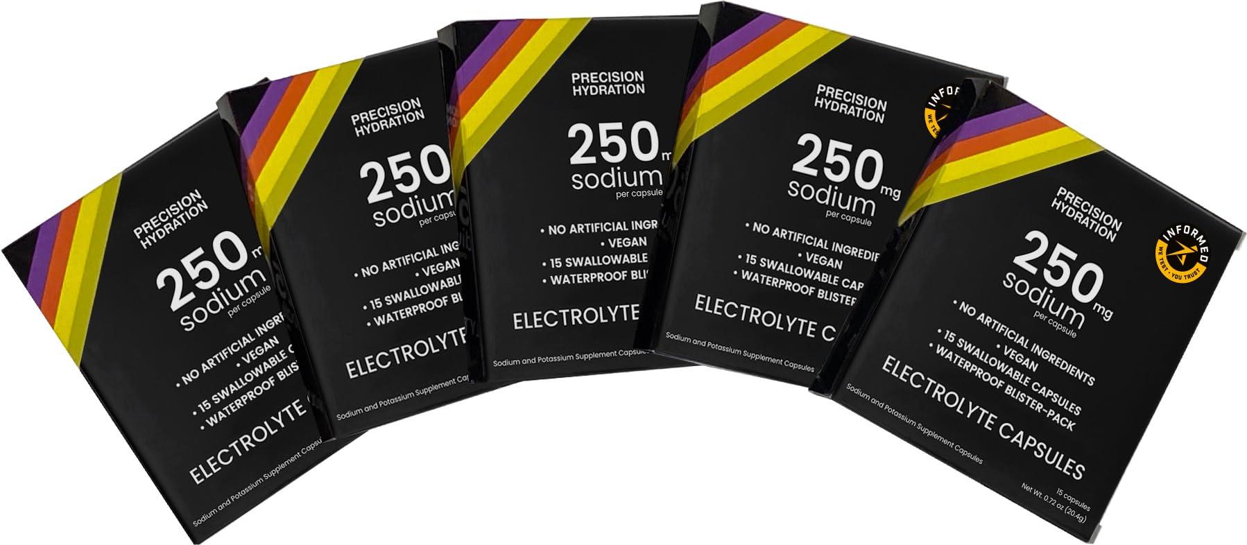 Precision Hydration Precision Hydration Electrolyte Capsules - 15 Blister Packed (Waterproof) / Salt Capsules - Combat Cramp - No Artificial Ingredients, Digestion-Friendly Formula - Gluten Free, Vegan Friendly (5-Pack)