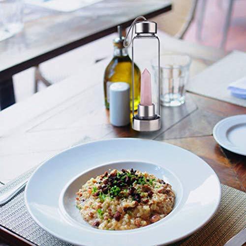 JewelBeauty Crystal Elixir Glass Water Bottle with Amethyst Gemstone Healing Crystal Infused Obelisk Wand Energy Cup (Amethyst)