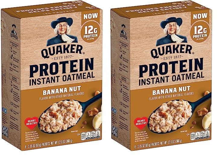 Quaker Quaker, Protein Instant Oatmeal, Banana Nut, 12.9 Oz, 6 Count (Pack of 2)