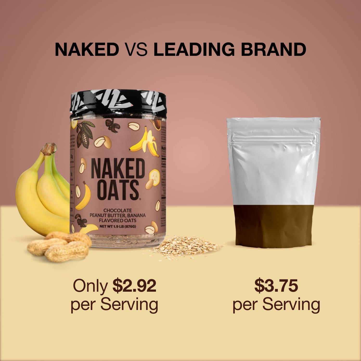 NAKED Naked Oats - Chocolate PB Banana Overnight Oats, 20g Whey Protein, Gluten-Free Oatmeal Instant Breakfast or Shake, High Protein Oatmeal, High Fiber Breakfast Shake, Non GMO, No Soy - 12 Servings