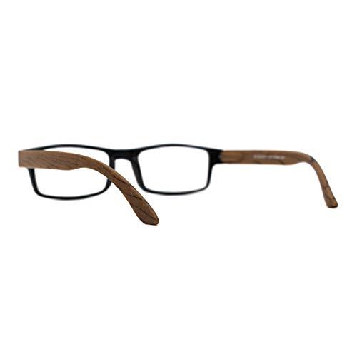 SA106 Mens Classic Rectangle Wood Grain Spring Hinge Arm Plastic Reading Glasses Black Brown +3.25