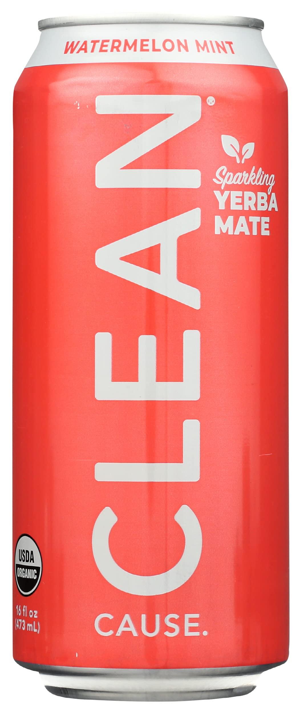 CLEAN CAUSE. Clean Cause Organic Zero Calorie Watermelon Mint Sparkling Yerba Mate 16 oz (Pack of 12)