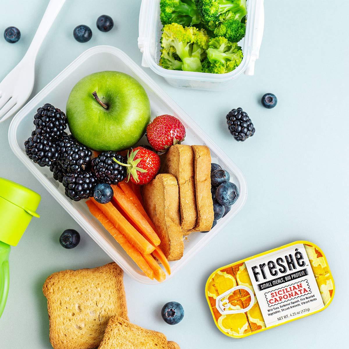 Freshé Fresh Gourmet Canned Tuna (Sicilian Caponata, 10 pack of 4.25 oz. tin) Freshly Packaged Skipjack Tuna Fish - Sustainably Caught - Perfect Gluten Free, High Protein Backpacking Food