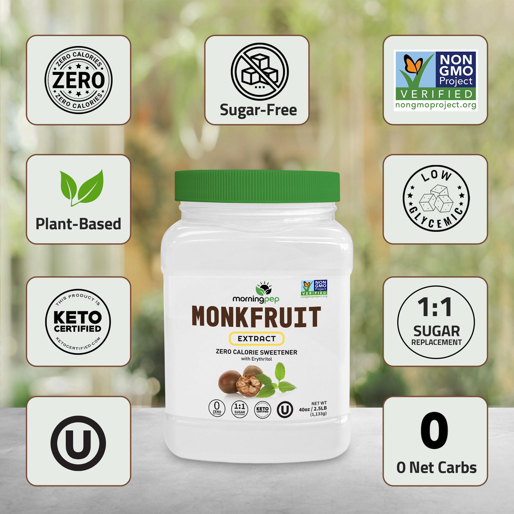 Morning Pep Morning Pep 100% Pure Monk Fruit extract sweetener, No Erythritol, Monkfruit Extract Powder, NON-GMO Project Verified, Keto Certified, OU kosher, No Fillers Zero Calories | Over 450 Servings | 5 oz