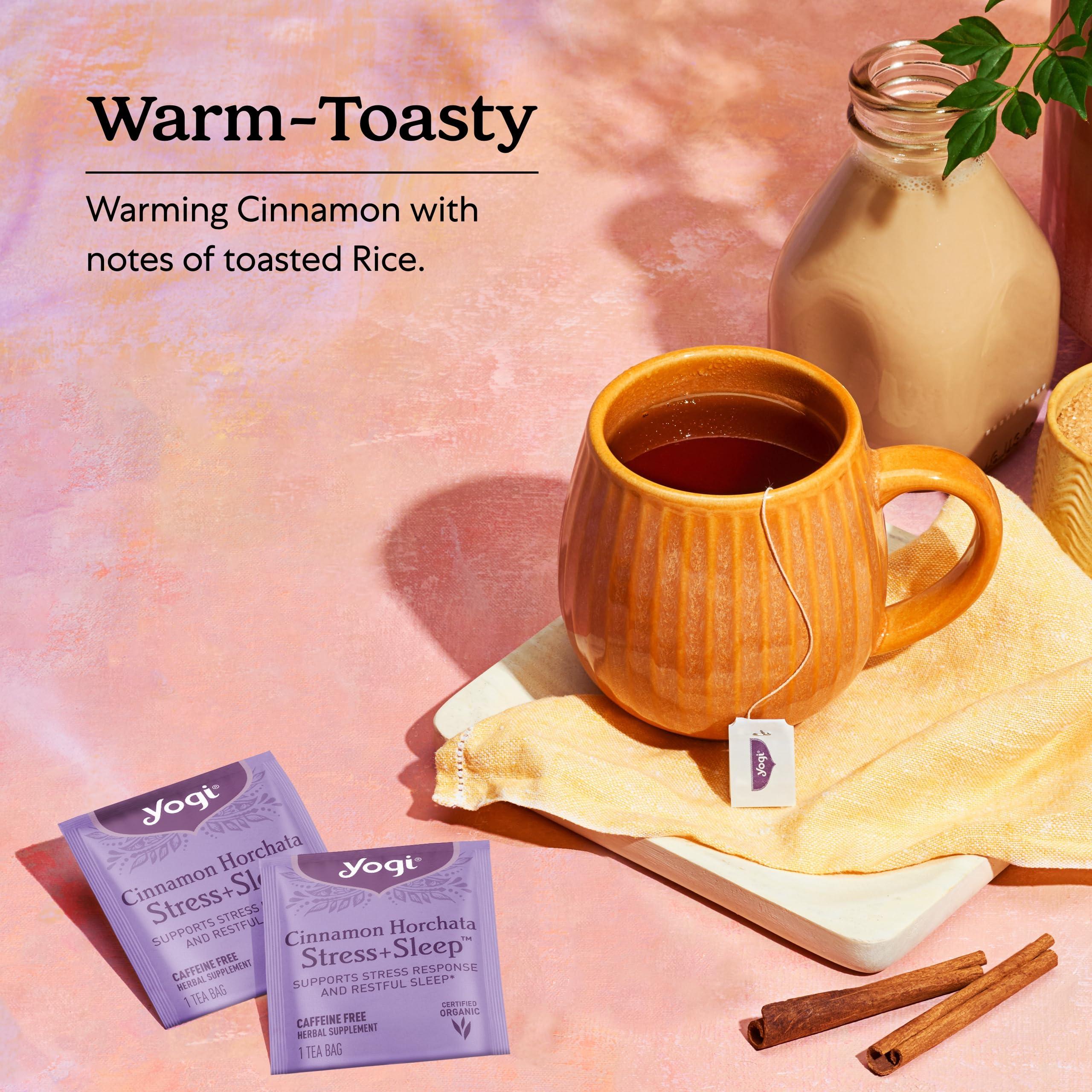Yogi Yogi Tea Cinnamon Horchata Stress & Sleep - 16 Tea Bags per Pack (4 Packs) - Organic Sleep Tea - Supports a Restful Sleep - Includes Ashwagandha, Passionflower & Apple Cider Vinegar