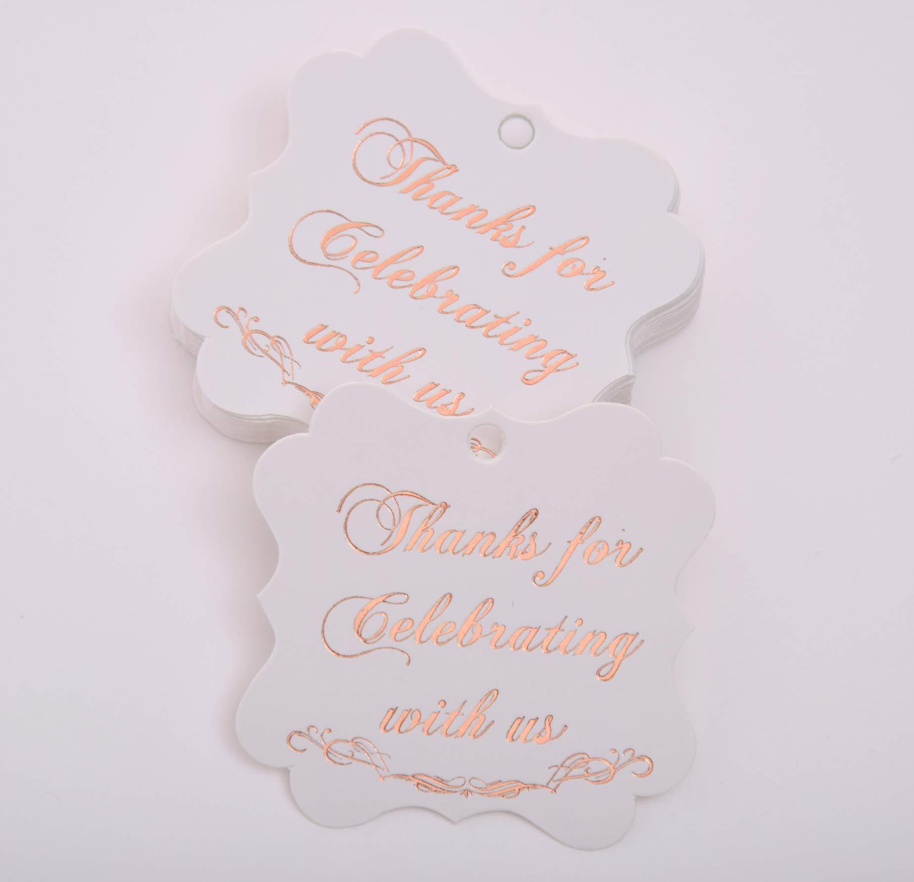 K11 Photo Design Thank You Tags, Rose Gold Foil, 30 Pack, Thanks for Celebrating with Us, Bridal Shower, Birthday, Party Hearts Collection (Rose Gold Tags Frame 3)