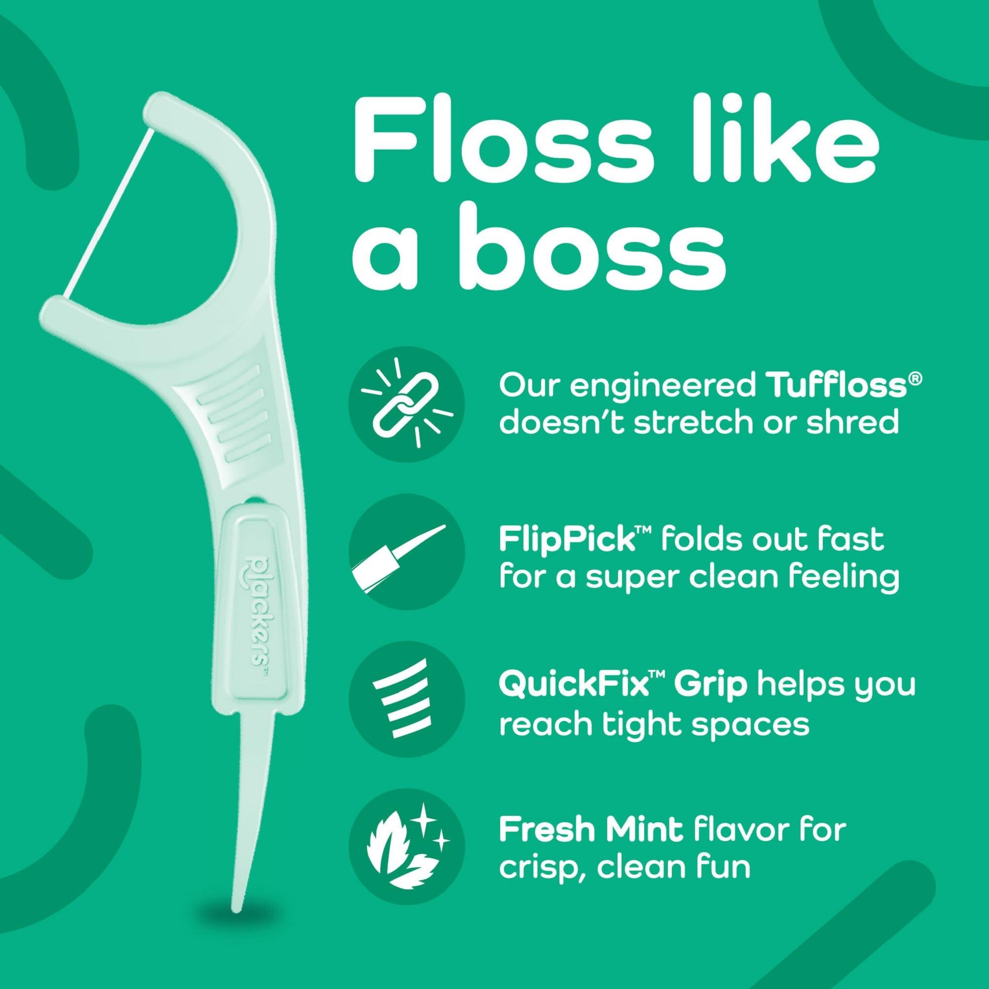 Plackers Plackers Micro Line Dental Floss Picks, Fold-Out FlipPick, Tuffloss, Easy Storage with Sure-Zip Seal, Fresh Mint Flavor, 90 Count (6 Pack)