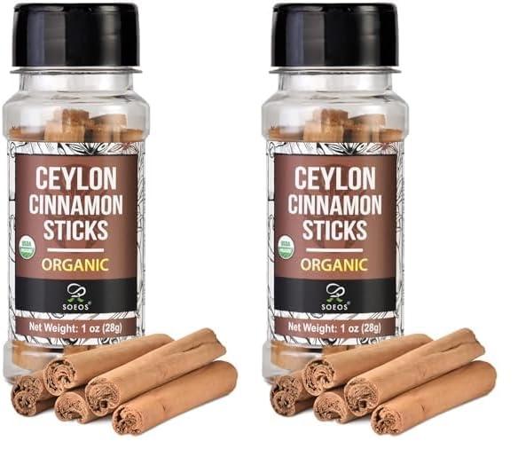 Soeos Soeos Organic Ceylon Cinnamon Sticks, Cinnamon, Ground Cinnamon, Cinnamon Sticks, 100% Raw, Non-GMO, Kosher Certified, Cinnamon Seasoning Spice for Coffee, Baking, Cooking and Beverages 1 oz (28g)