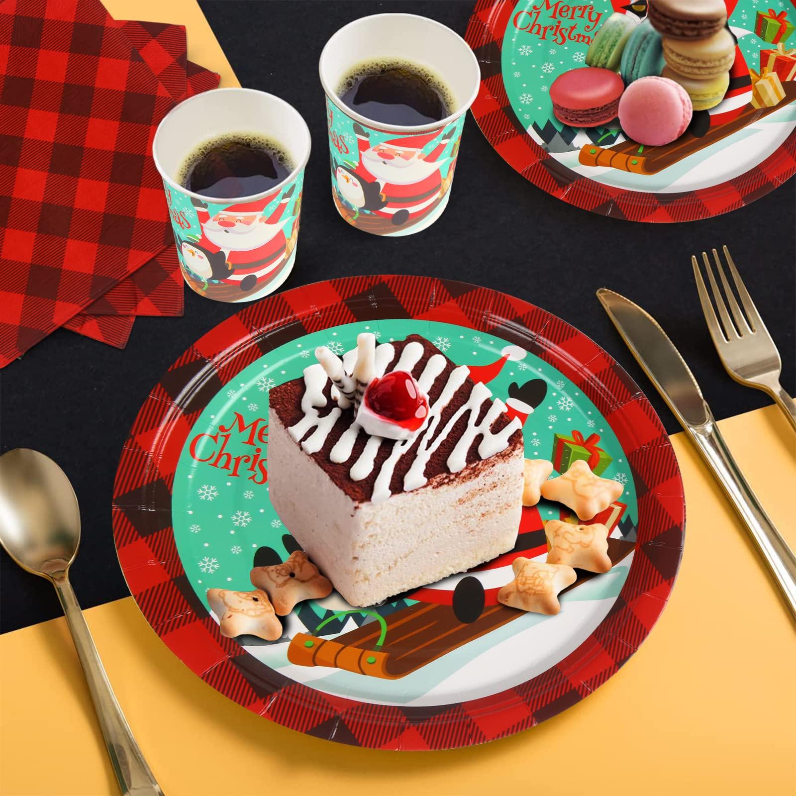 DIYASY DIYASY Christmas Paper Plates and Napkins, 96 Pack Disposable Plates Dinnerware Heavy Duty Christmas Dessert Dinner Plate Bulk for 24 Guests Party Set