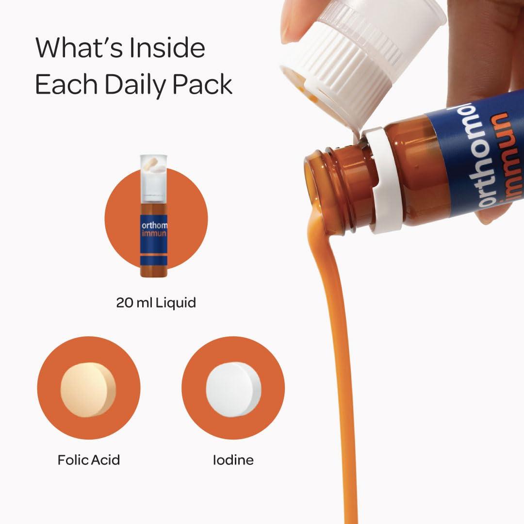 Orthomol Orthomol Immun Vial, Daily Liquid Immune Support Supplement, 7-Day Supply, Includes Vitamins A, B, C, D, E, Zinc & Iodine, Premium Formula for Enhanced Immune Defense & Overall Vitality