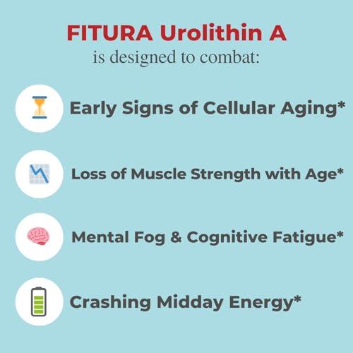 Fitura Fitura Anti-Aging Urolithin A - Scientifically Proven for Muscle Strength & Cellular Energy - Improve Mitochondrial Health, Boosts Cellular Function, Optimize Mitopure for Healthy Aging - 60 Capsules