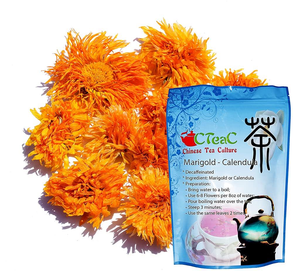 Chinese Tea Culture Marigold Tea, Calendula Tea, decaffeinated, golden yellow flower parts with a mild, fresh scent, enjoy nature\'s refreshment and healing, Loose Leaf Tea - 4oz