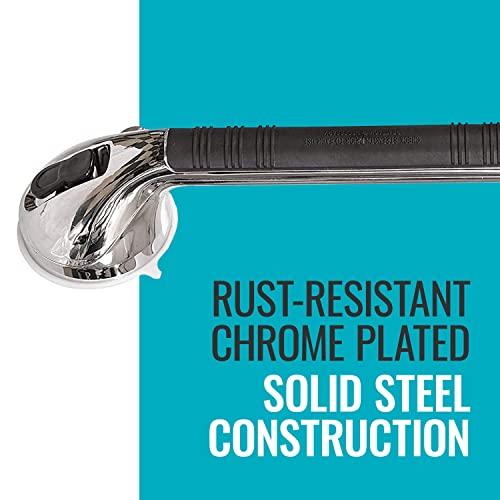 HealthSmart DMI Suction Cub Grab Bars for Bathroom, Shower Grab Bar, Shower Handles for Elderly, Grab Bars for Bathtubs and Showers, Suction Grab Bar for Shower, Tub Grab Bar, Chrome 16 Inch