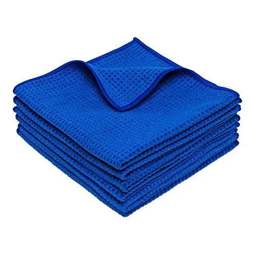 Microfiber Wholesale Kitchen Towels - Microfiber Waffle Weave Towels | Blue | 16 x 16 in. (6 Pack) | Absorbent, No Lint, Thick, Reusable, Commercial, Soft, Hand, Tea, Glass, Bar, Sublimation Blank, Polyester Cloths