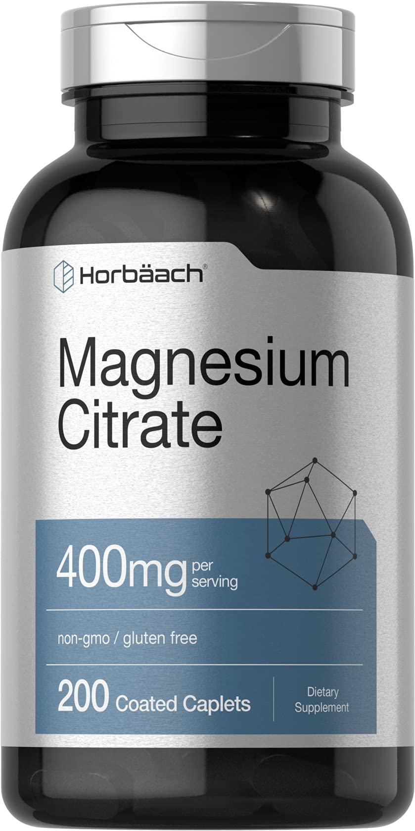 Horbäach Horbach Magnesium Citrate | 400mg | 200 Caplets | Vegetarian, Non-GMO, and Gluten Free Supplement