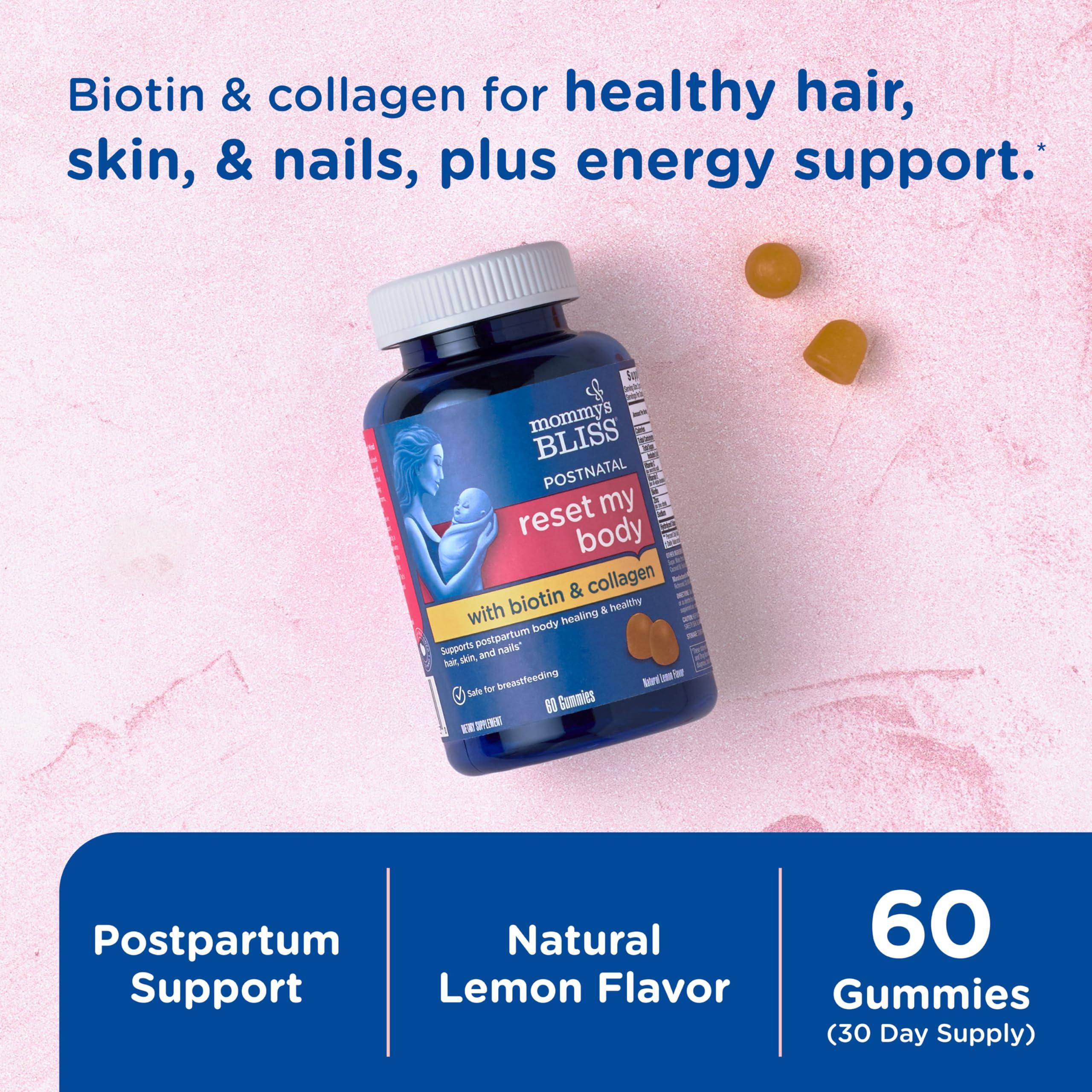 Mommy\'s Bliss Mommy\'s Bliss Postnatal Support Reset My Body Gummies with Biotin & Collagen, Supports Postpartum Energy, Healing & Joint Health + Hair, Skin & Nails Health, Gluten Free, 60 Gummies (30 Servings)