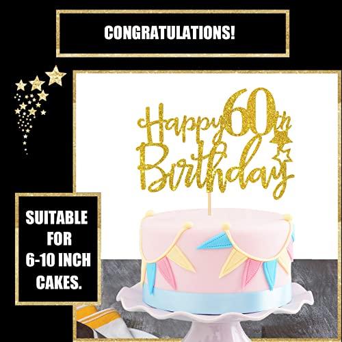 Maicaiffe Gold Glitter Happy 60th Birthday Cake Topper,Hello 60, Cheers to 60 Years,60 & Fabulous Party Decoration